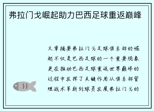 弗拉门戈崛起助力巴西足球重返巅峰